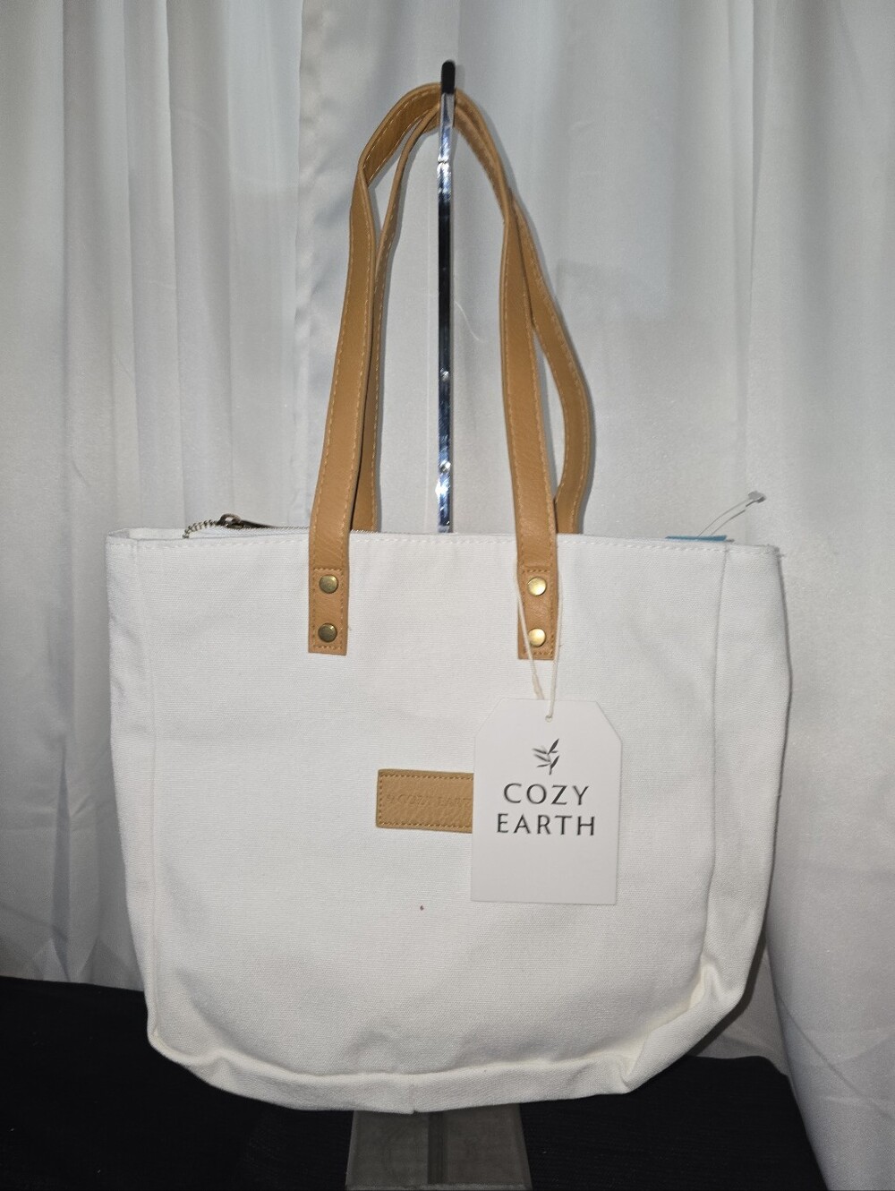 NWT COZY EARTH Canvas Tote  Tan LEATHER SHOULDER BAG